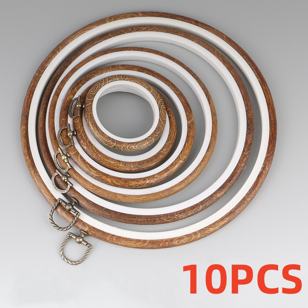 Wood Ring Blank - طقم أطواق تطريز بلون خشبي مستدير